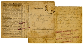 WWII Letter From a Prisoner at the Auschwitz Concentration Camp -- on Auschwitz Postcard With Camp Rules